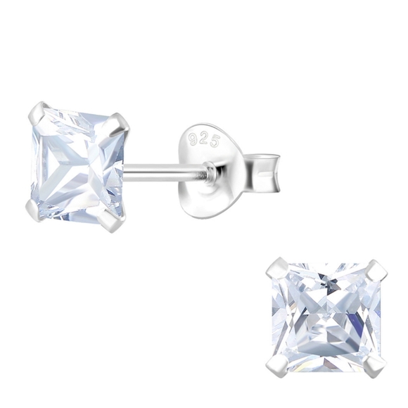 5mm Square Cubic Zirconia Earrings - Picture 1 of 5